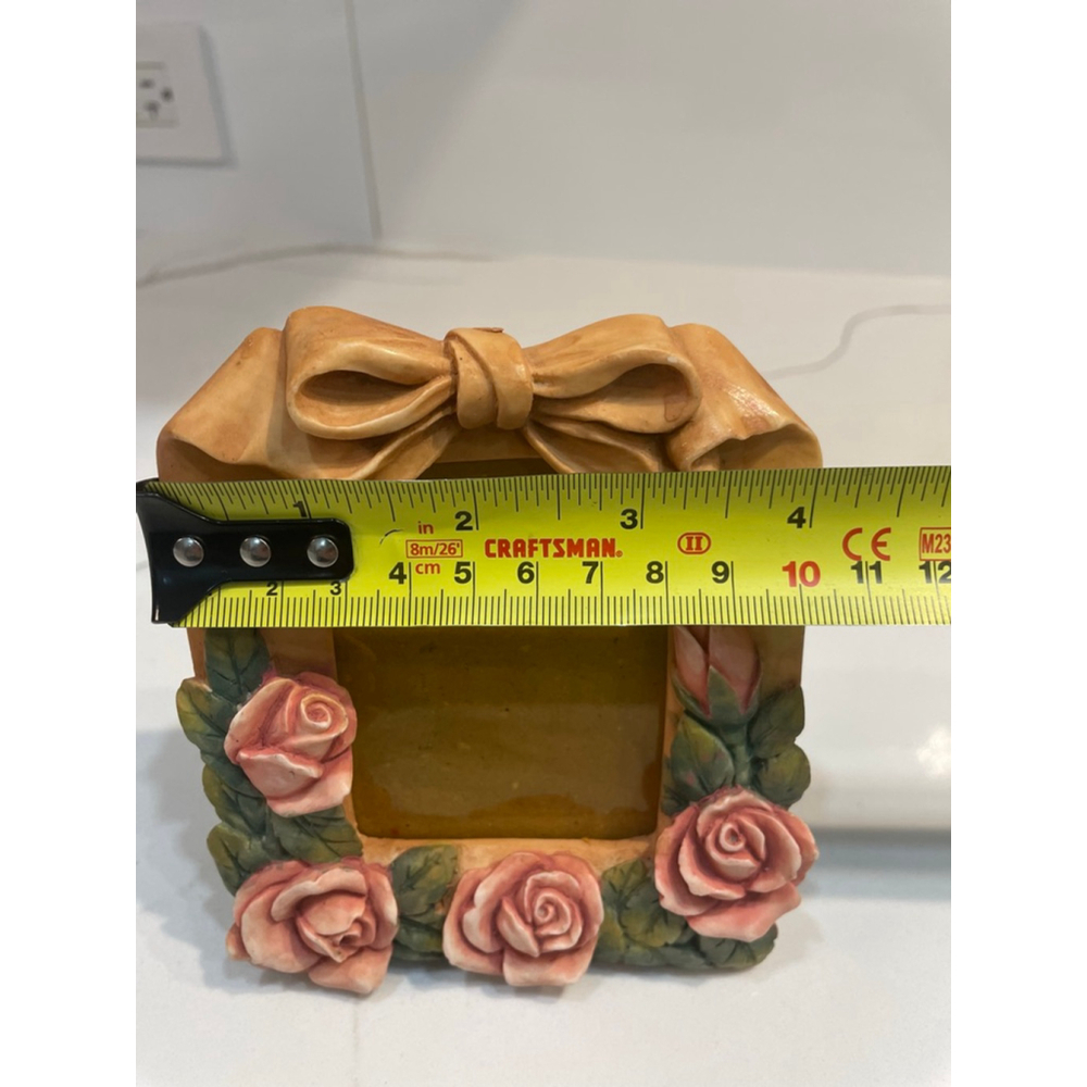 Vintage 90s Pink Rose Bow Picture FrameTable Top Standing Romantic Cottagecore - Picture 8 of 10